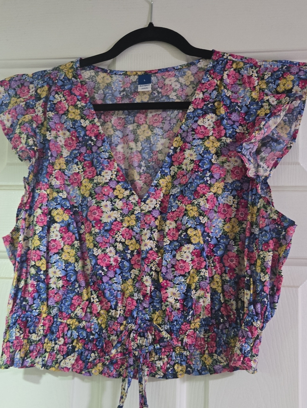 Old Navy Floral V-Neck Drawstring Crop Top - Pink, Blue, Yellow